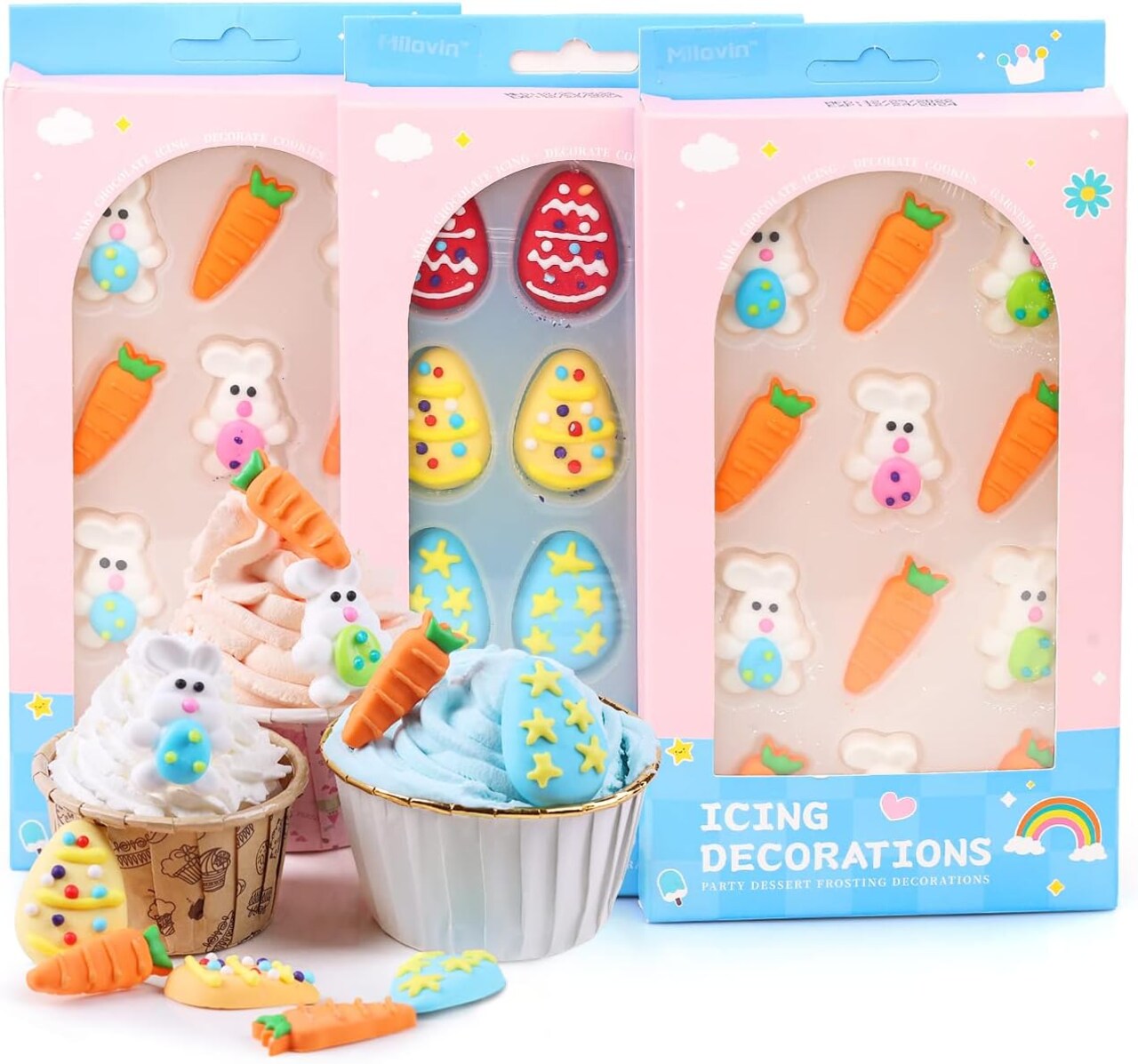 36-Piece Edible Easter Cake Decorations – Bunny, Carrot & Egg Cupcake Toppers for Cakes, Cookies, Macarons & Desserts